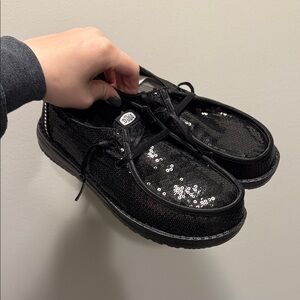Hey Dude Sparkling Black Sequin Loafers